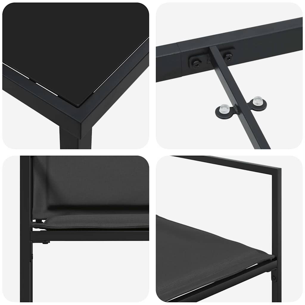 Kert étkező szett 9 pcs Fekete 200 x 80 x 73 cm
