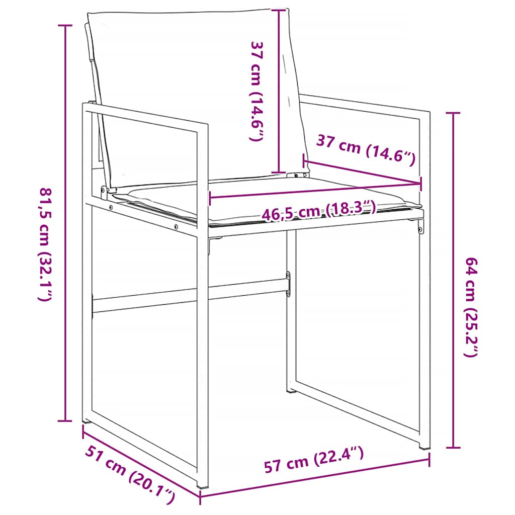 Kert étkező szett 9 pcs Fekete 200 x 80 x 73 cm