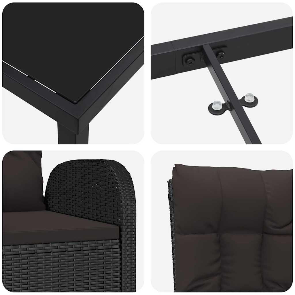 Kert étkező szett párnával 3 pcs Fekete polirattan