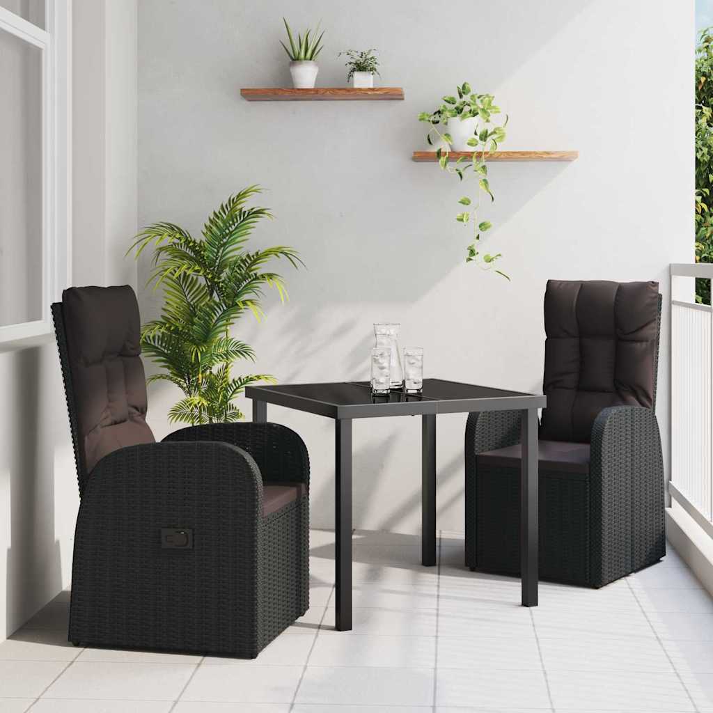 Kert étkező szett párnával 3 pcs Fekete polirattan