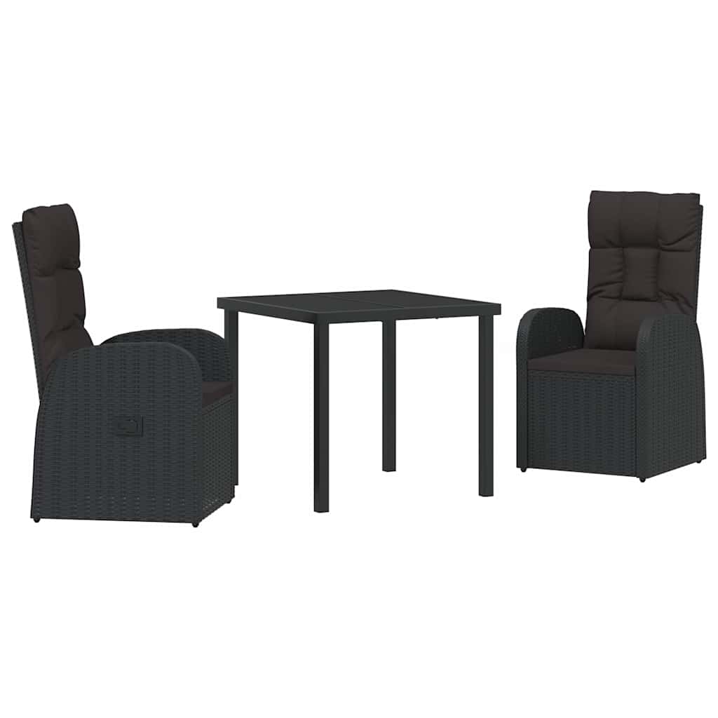 Kert étkező szett párnával 3 pcs Fekete polirattan