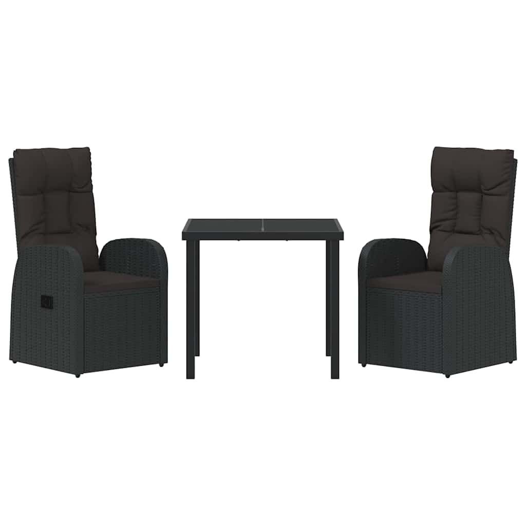 Kert étkező szett párnával 3 pcs Fekete polirattan
