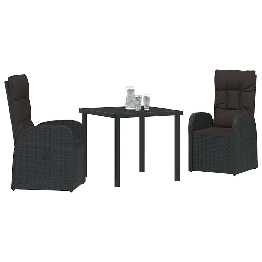 Kert étkező szett párnával 3 pcs Fekete polirattan