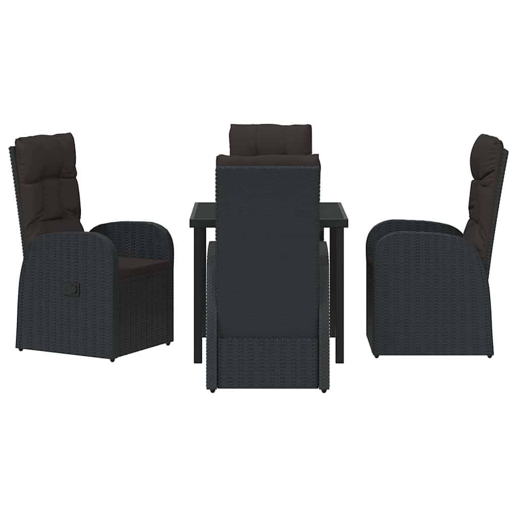 Kert étkező szett párnával 5 pcs Fekete polirattan