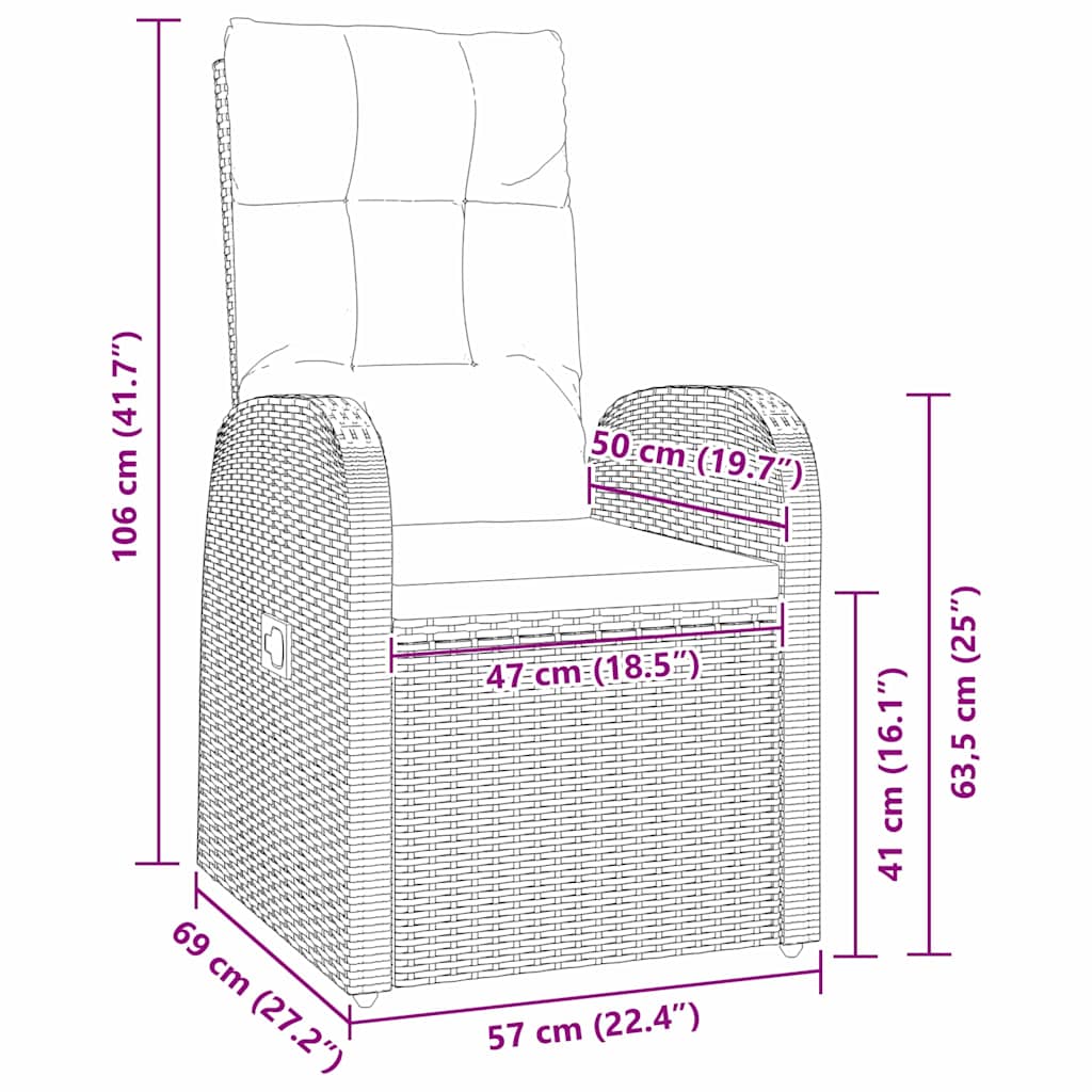 Kert étkező szett párnával 5 pcs Fekete polirattan