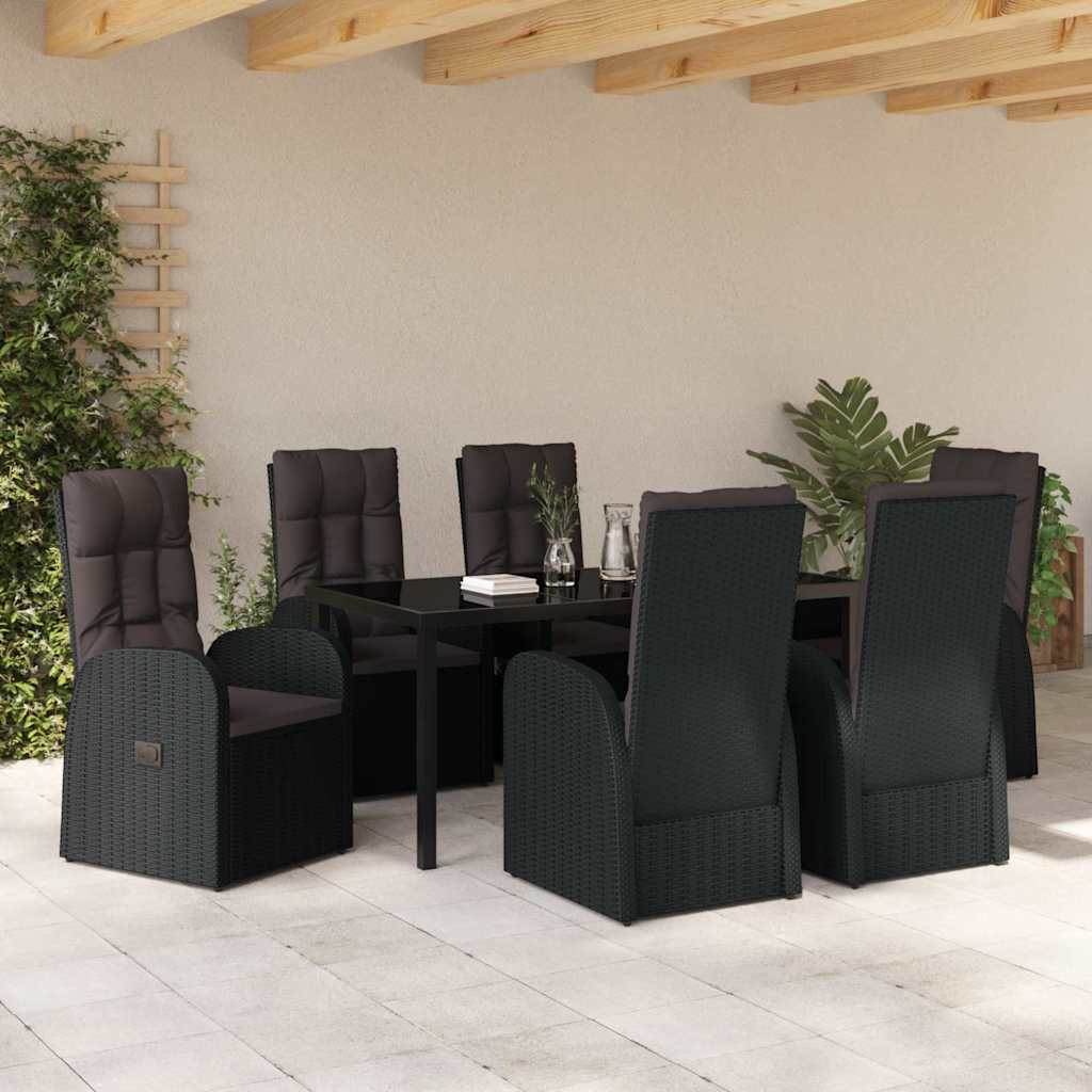 Kert étkező szett párnával 7 pcs Fekete polirattan