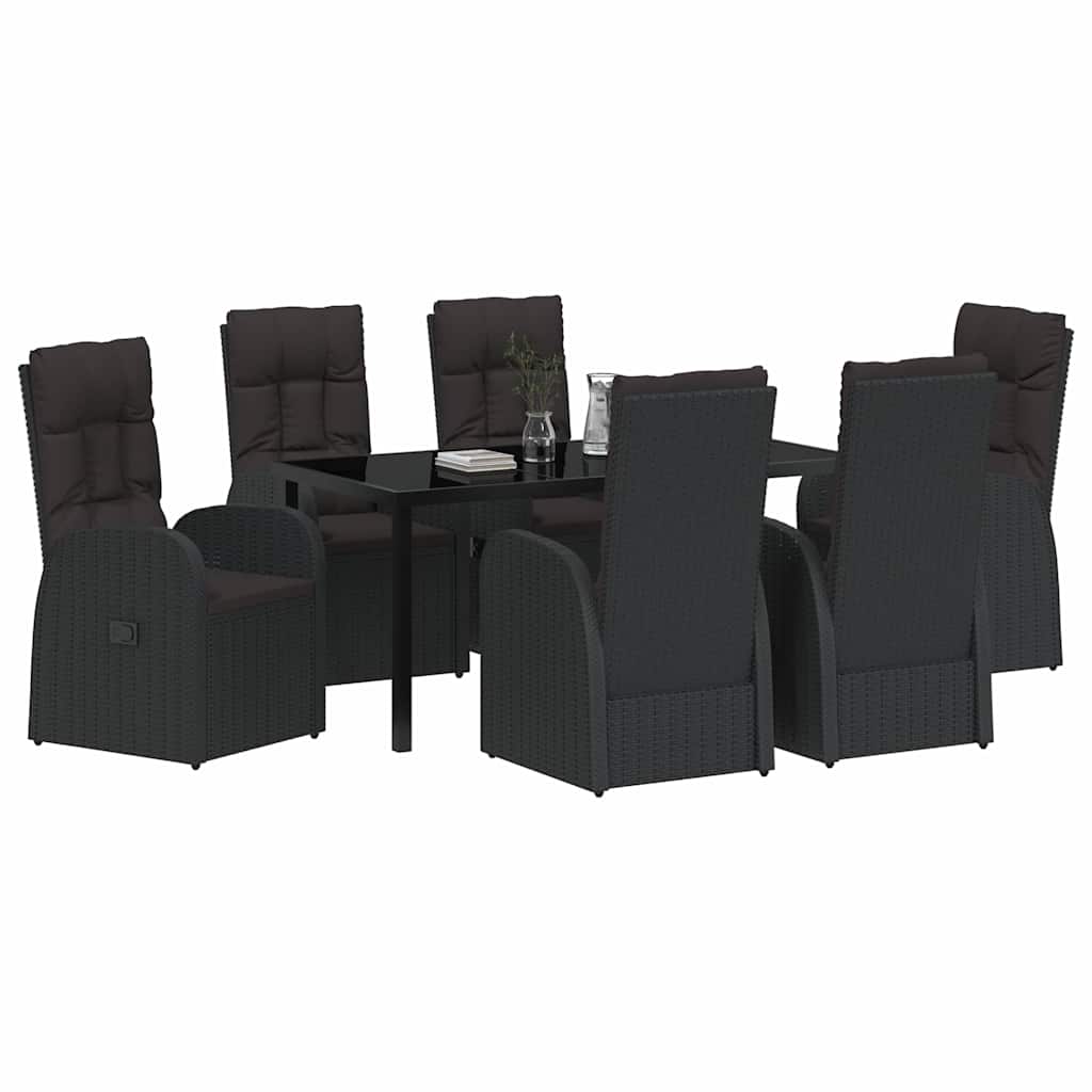 Kert étkező szett párnával 7 pcs Fekete polirattan