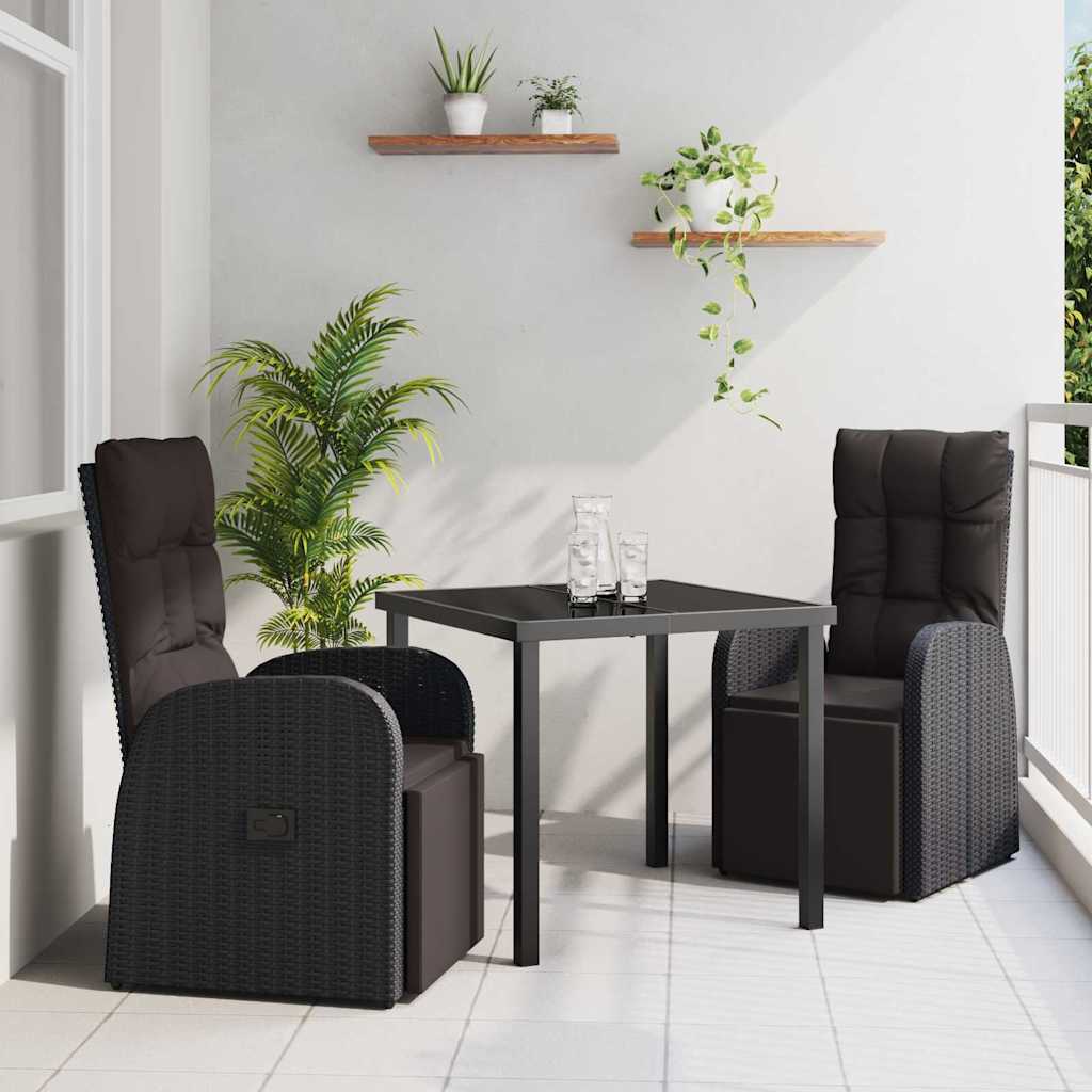 Kert étkező szett párnával 3 pcs Fekete polirattan