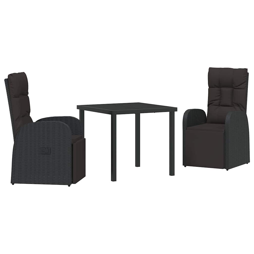 Kert étkező szett párnával 3 pcs Fekete polirattan
