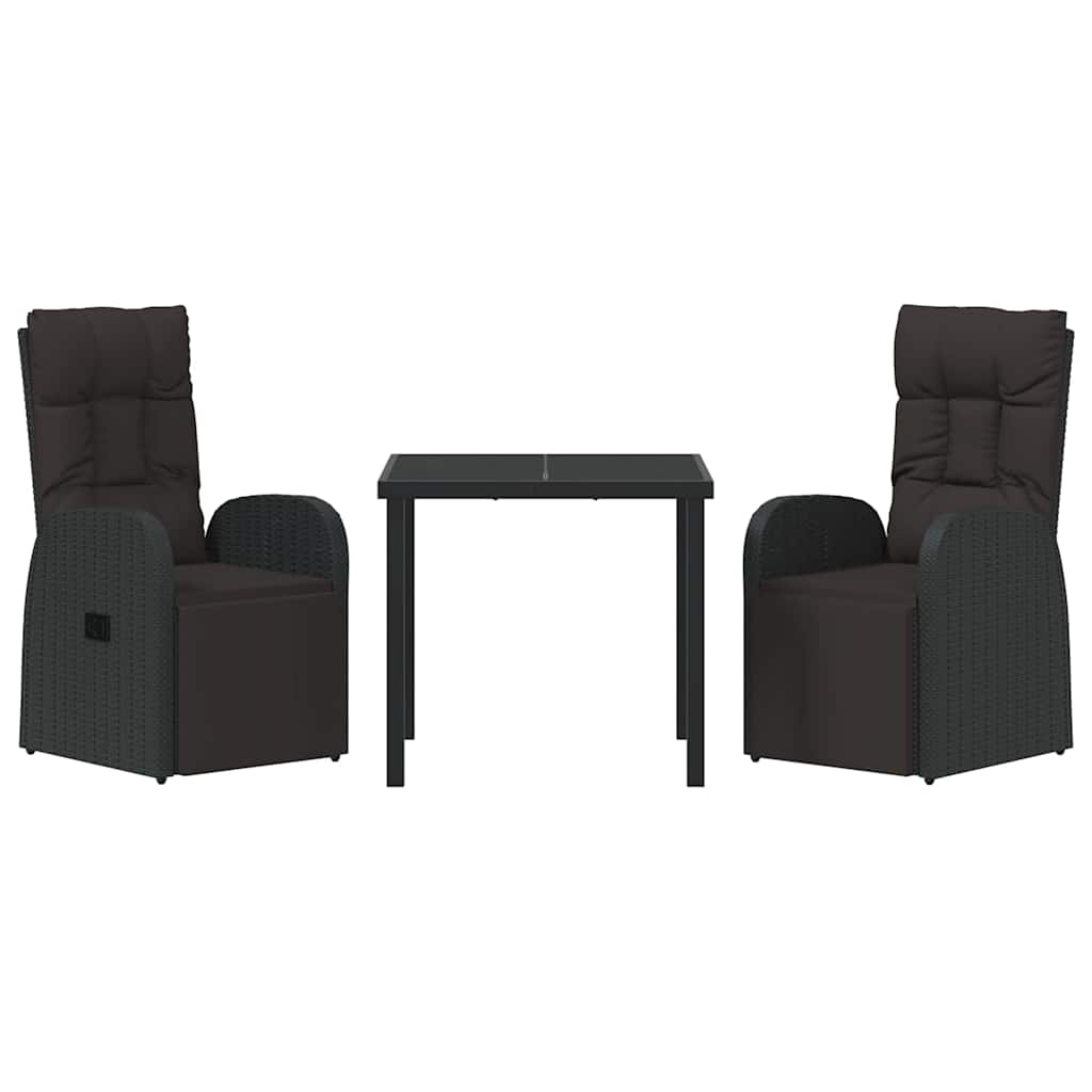 Kert étkező szett párnával 3 pcs Fekete polirattan