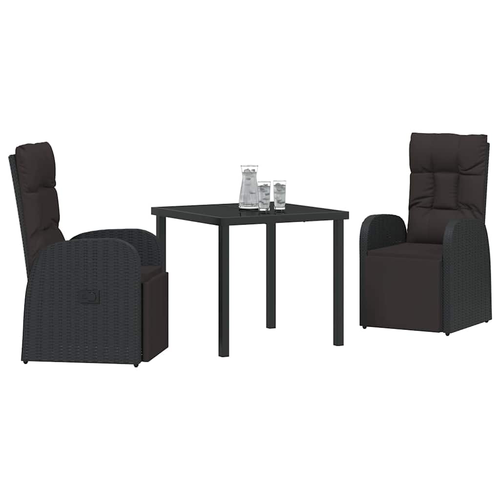 Kert étkező szett párnával 3 pcs Fekete polirattan