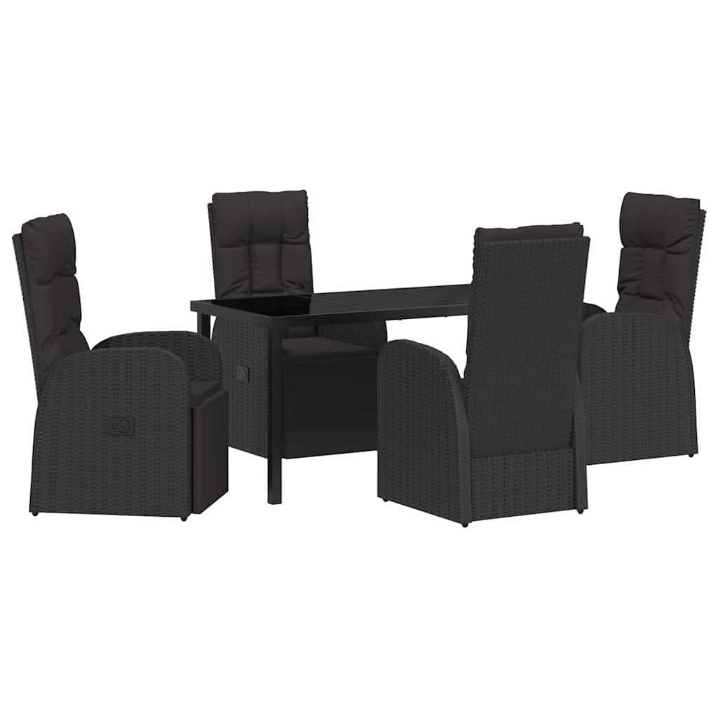 Kert étkező szett párnával 5 pcs Fekete polirattan