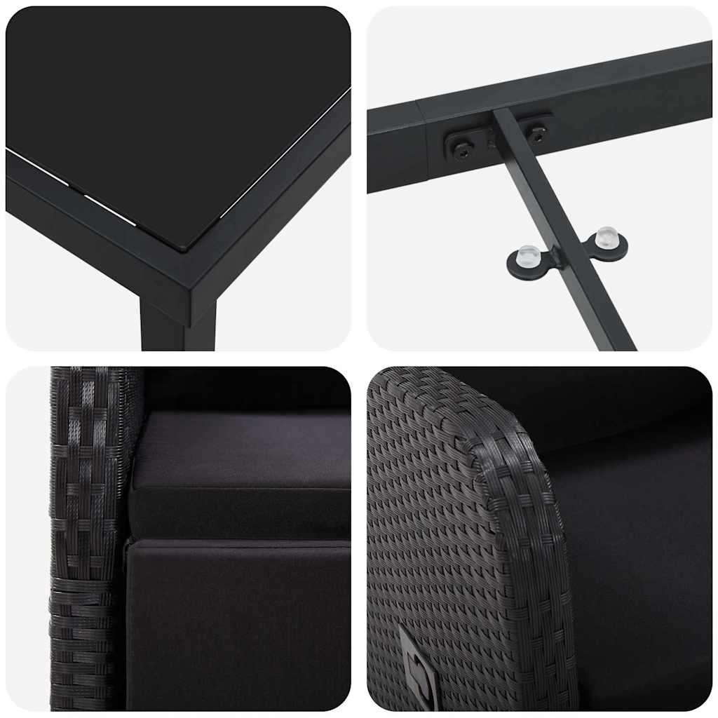 Kert étkező szett párnával 7 pcs Fekete polirattan