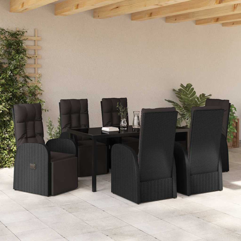 Kert étkező szett párnával 7 pcs Fekete polirattan