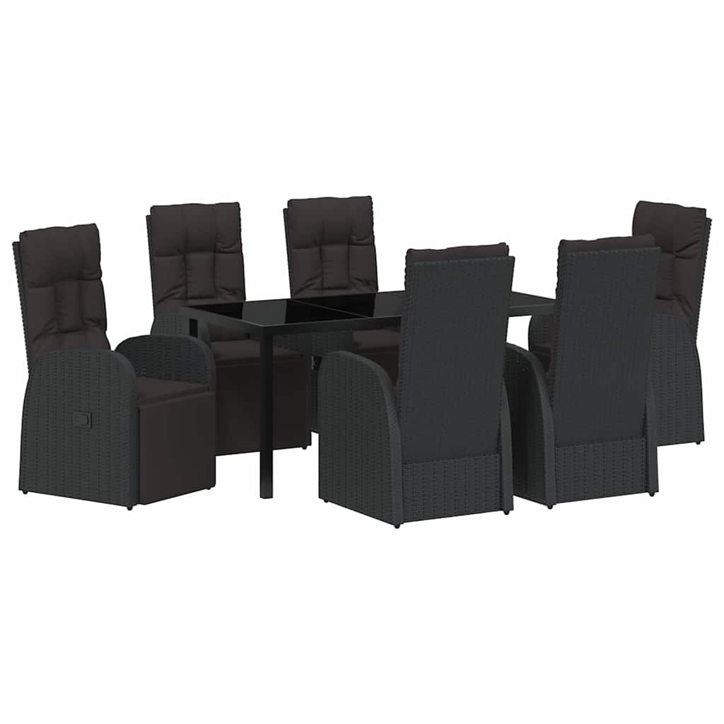 Kert étkező szett párnával 7 pcs Fekete polirattan