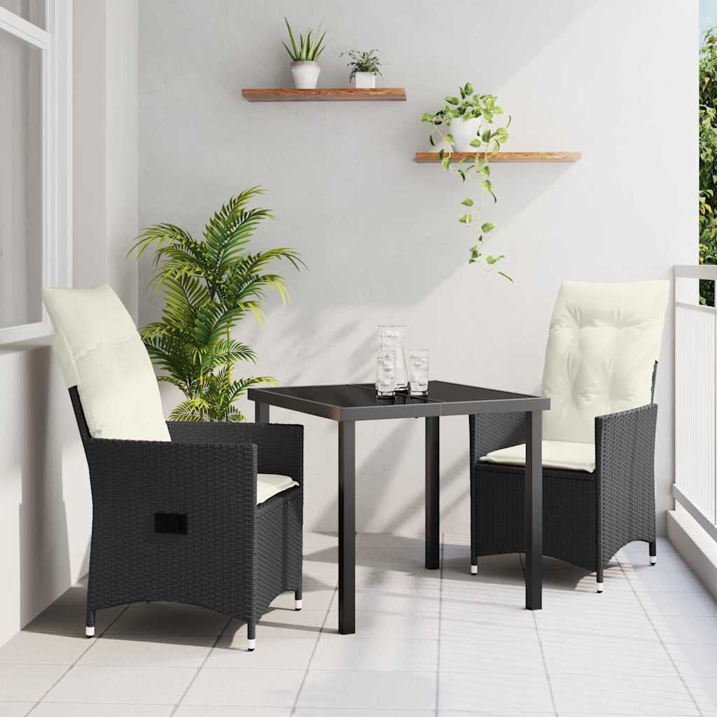 Kert étkező szett párnával 3 pcs Fekete polirattan