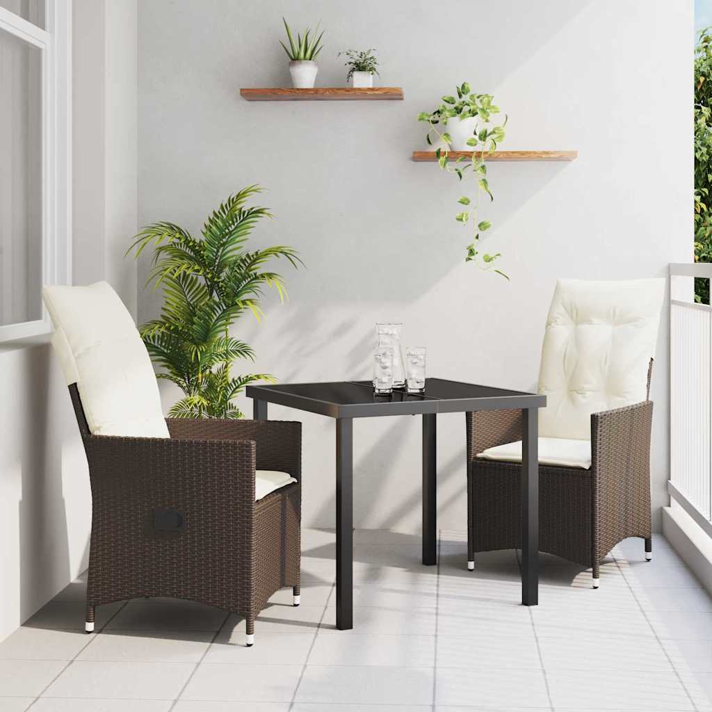 Kert étkező szett párnával 3 pcs Barna polirattan