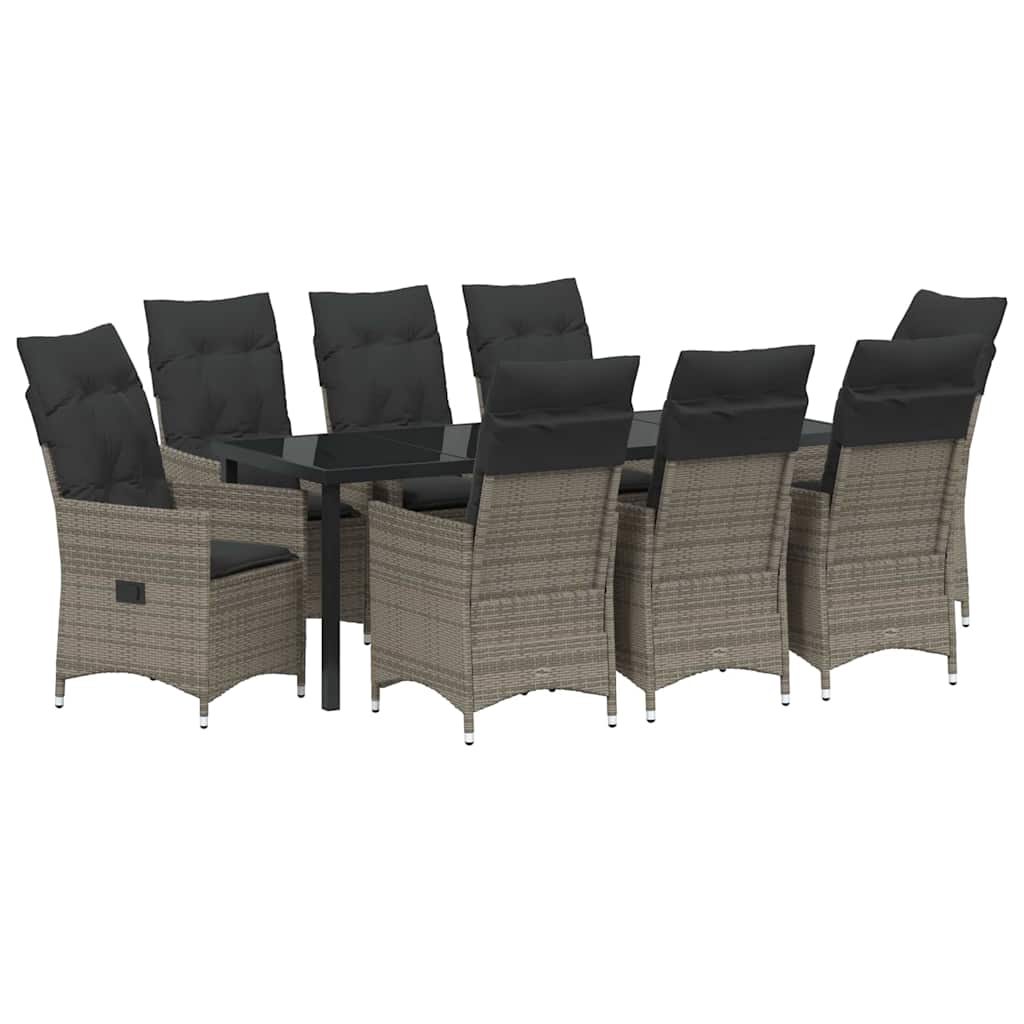 Kert étkező szett párnával 9 pcs Szürke polirattan
