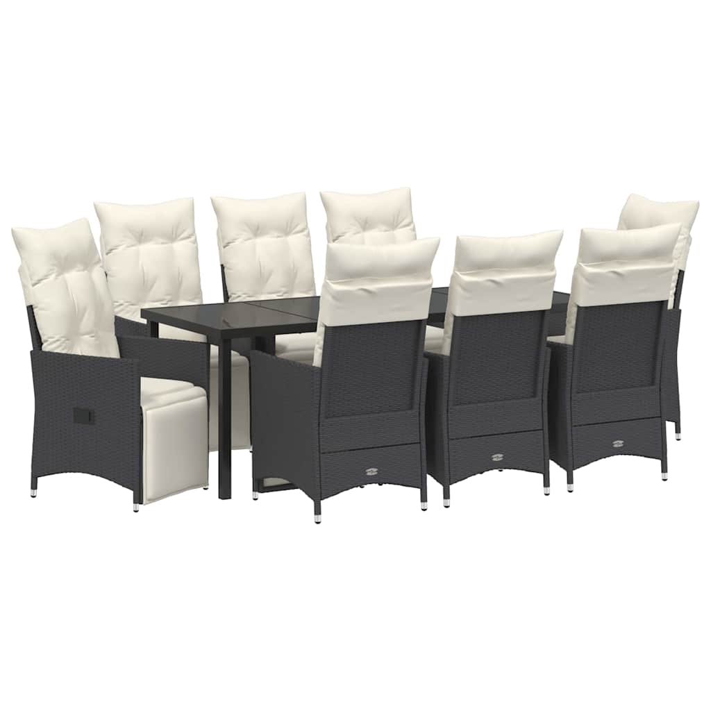 Kert étkező szett párnával 9 pcs Fekete polirattan