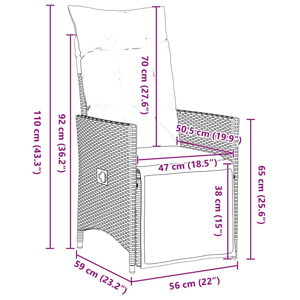 Kert étkező szett párnával 3 pcs Barna polirattan