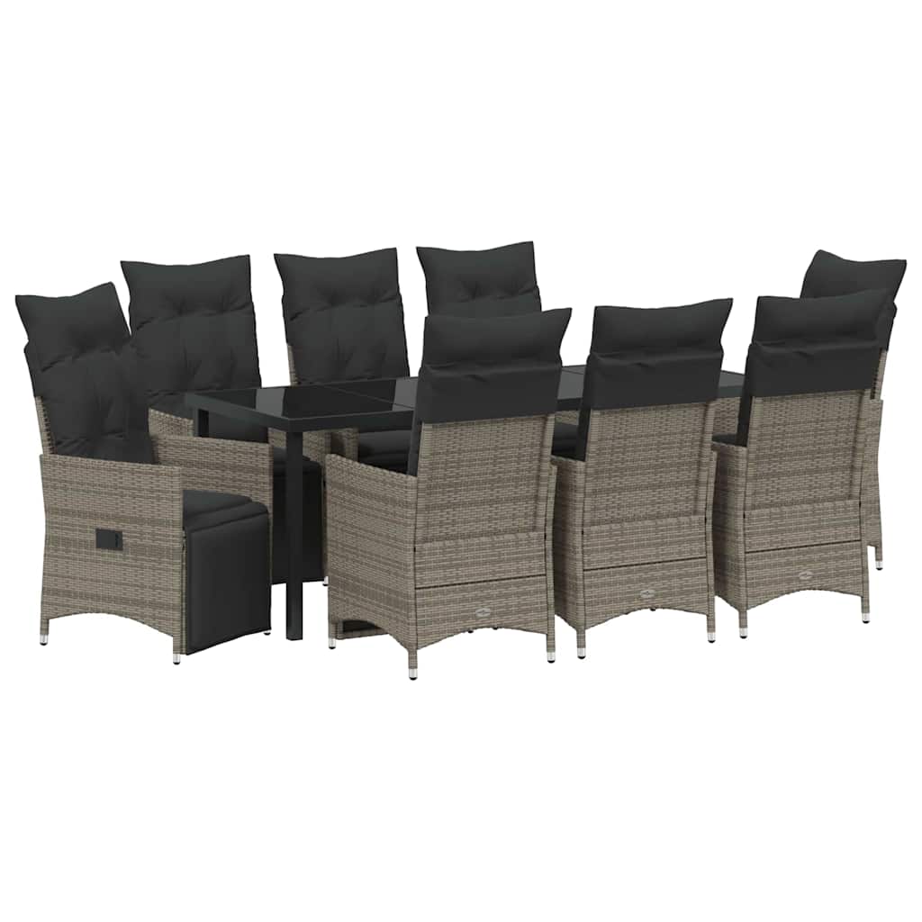 Kert étkező szett párnával 9 pcs Szürke polirattan