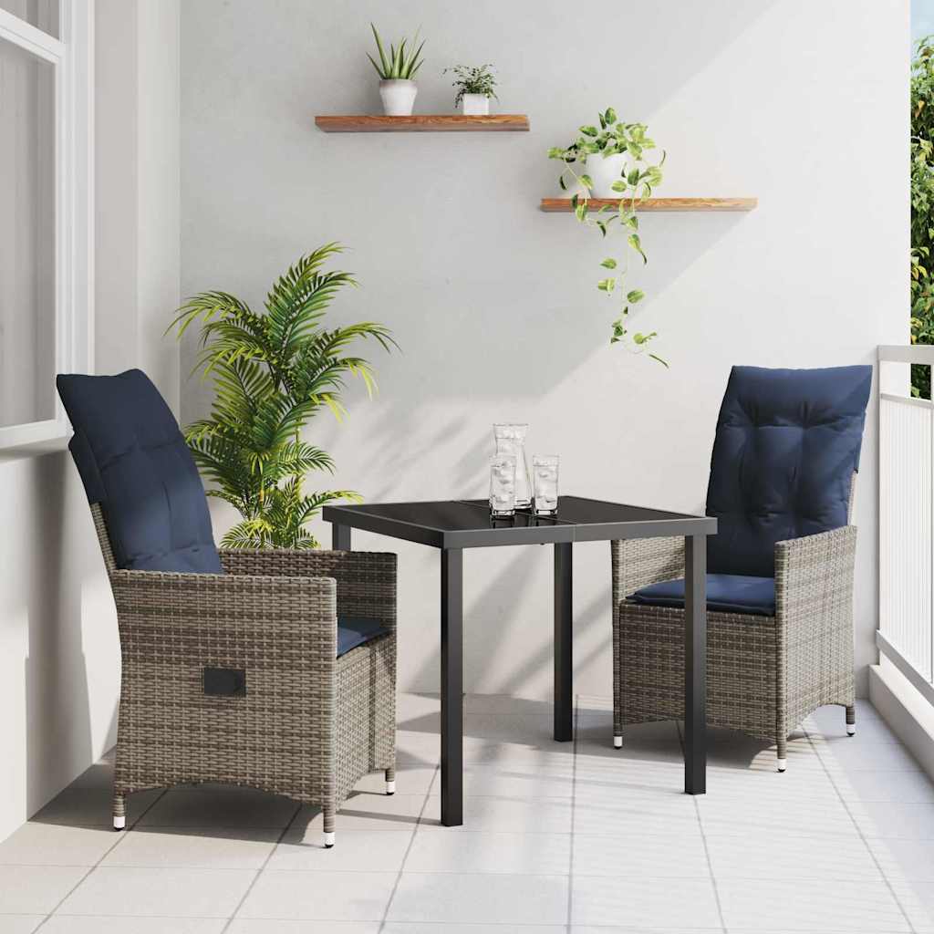 Asztal és szék szett párnával 3 pcs Szürke PE Rattan
