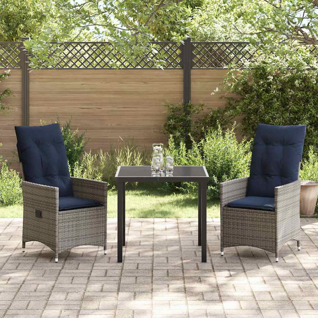 Asztal és szék szett párnával 3 pcs Szürke PE Rattan