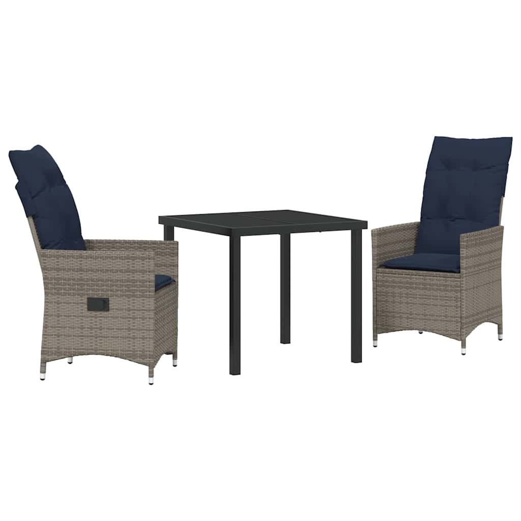 Asztal és szék szett párnával 3 pcs Szürke PE Rattan