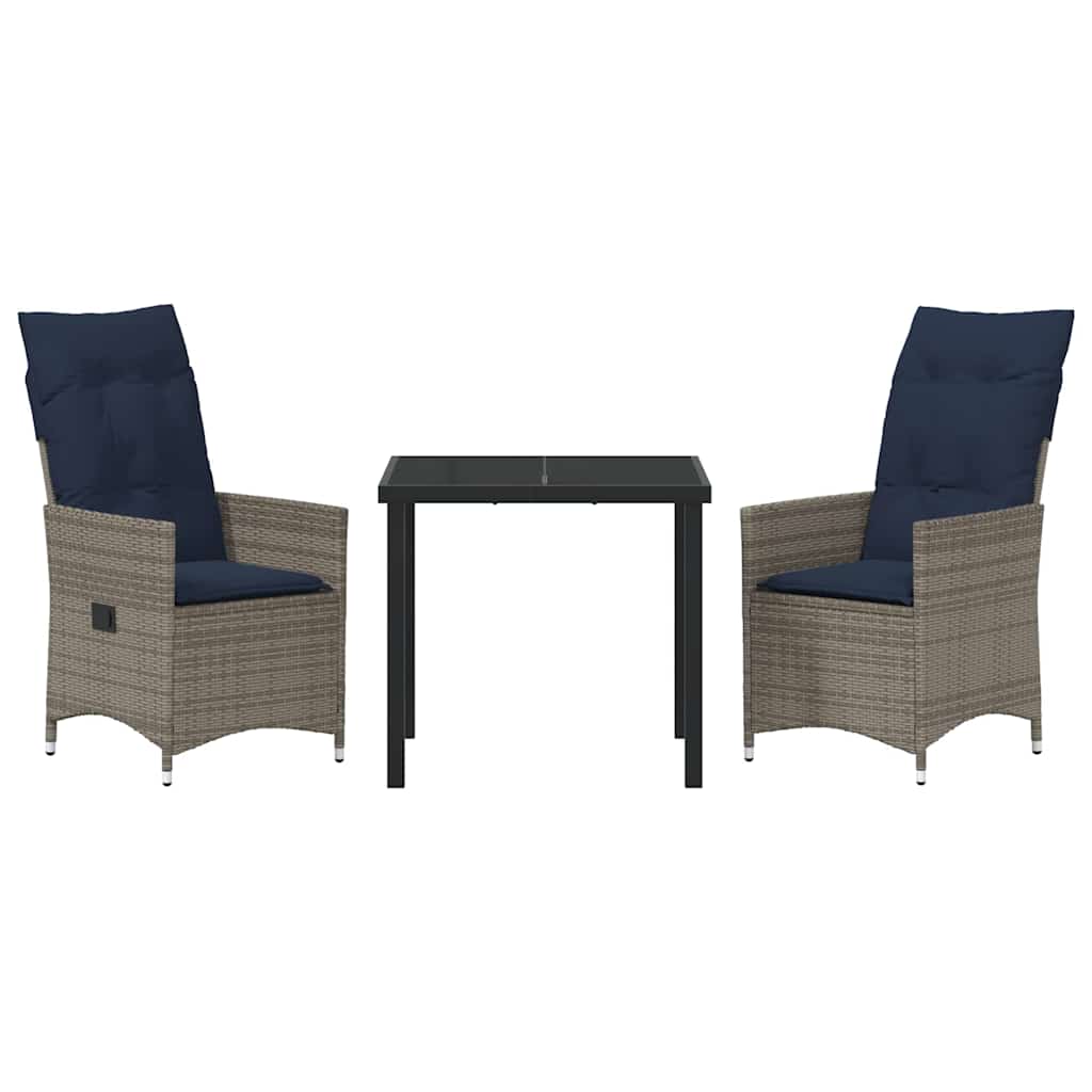 Asztal és szék szett párnával 3 pcs Szürke PE Rattan