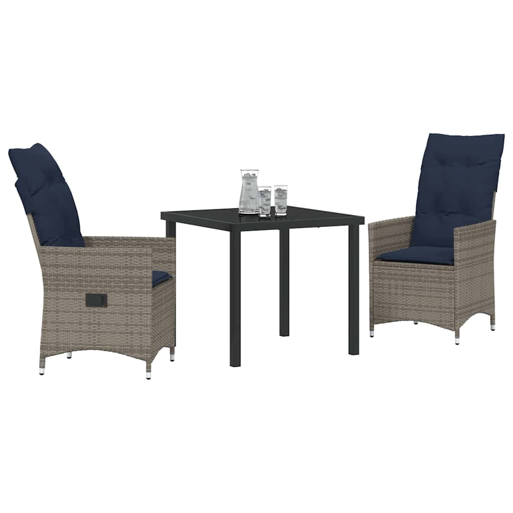 Asztal és szék szett párnával 3 pcs Szürke PE Rattan