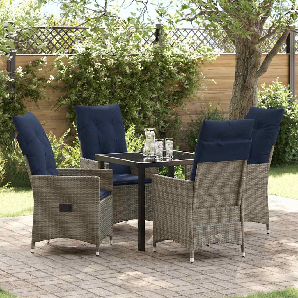 Asztal és szék szett párnával 5 pcs Szürke PE Rattan