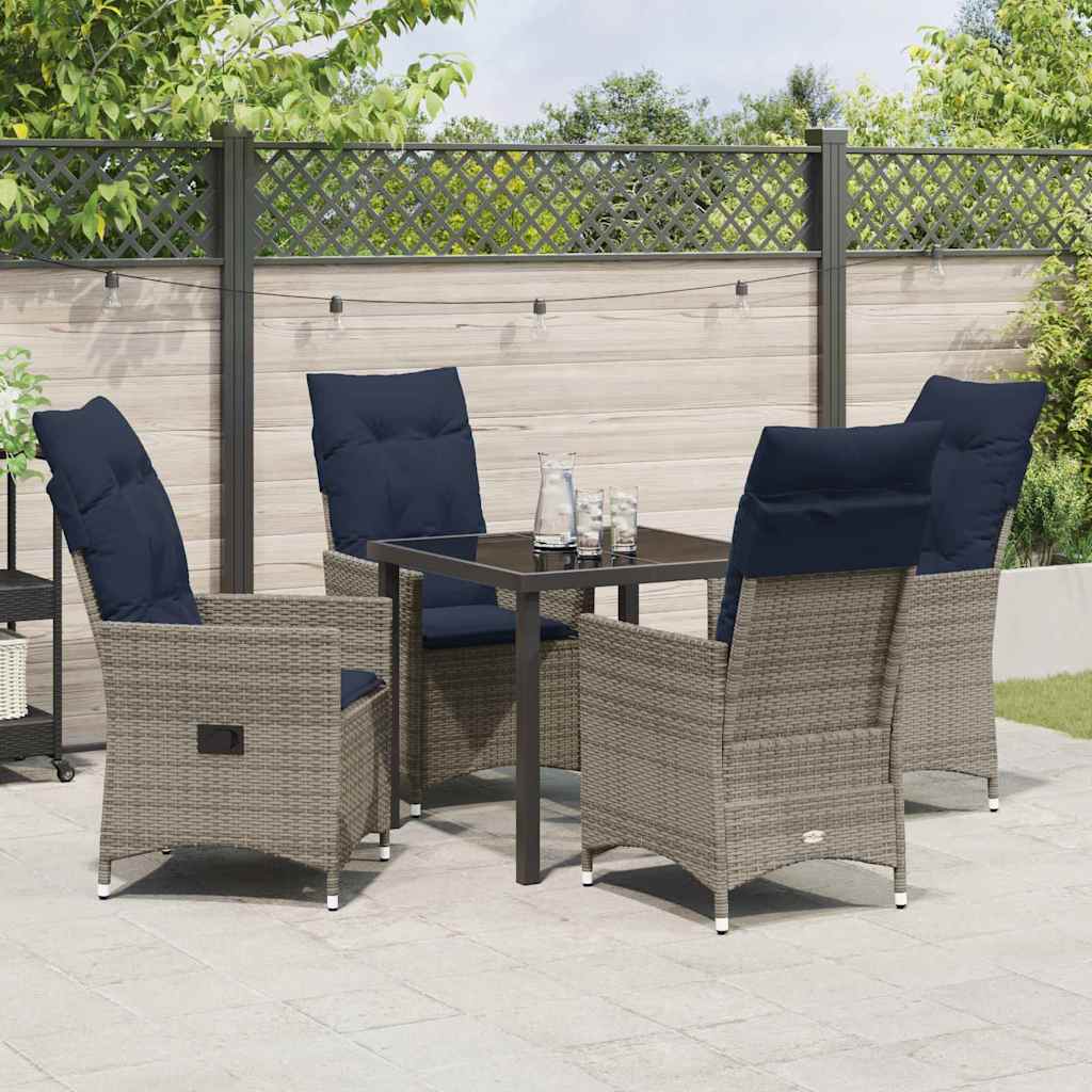 Asztal és szék szett párnával 5 pcs Szürke PE Rattan