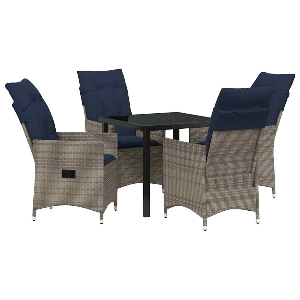Asztal és szék szett párnával 5 pcs Szürke PE Rattan