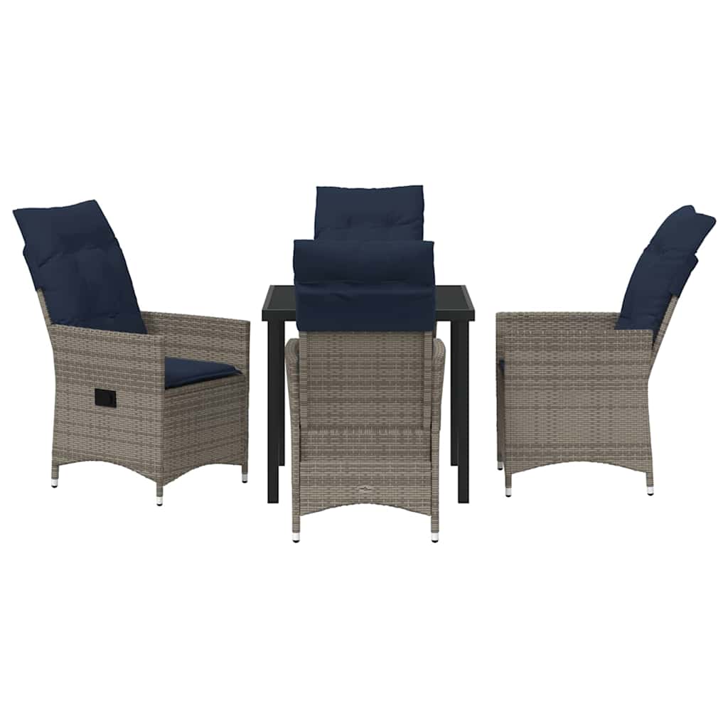 Asztal és szék szett párnával 5 pcs Szürke PE Rattan