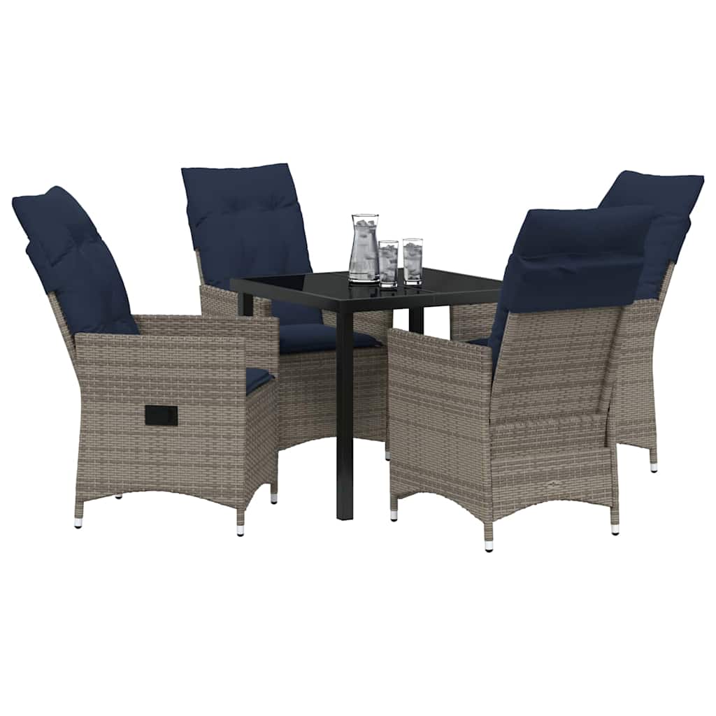 Asztal és szék szett párnával 5 pcs Szürke PE Rattan