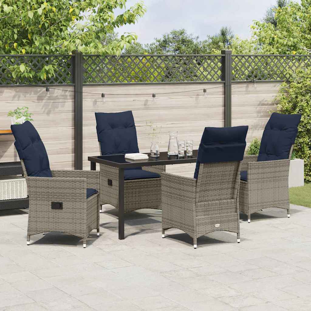 Asztal és szék szett párnával 5 pcs Szürke PE Rattan