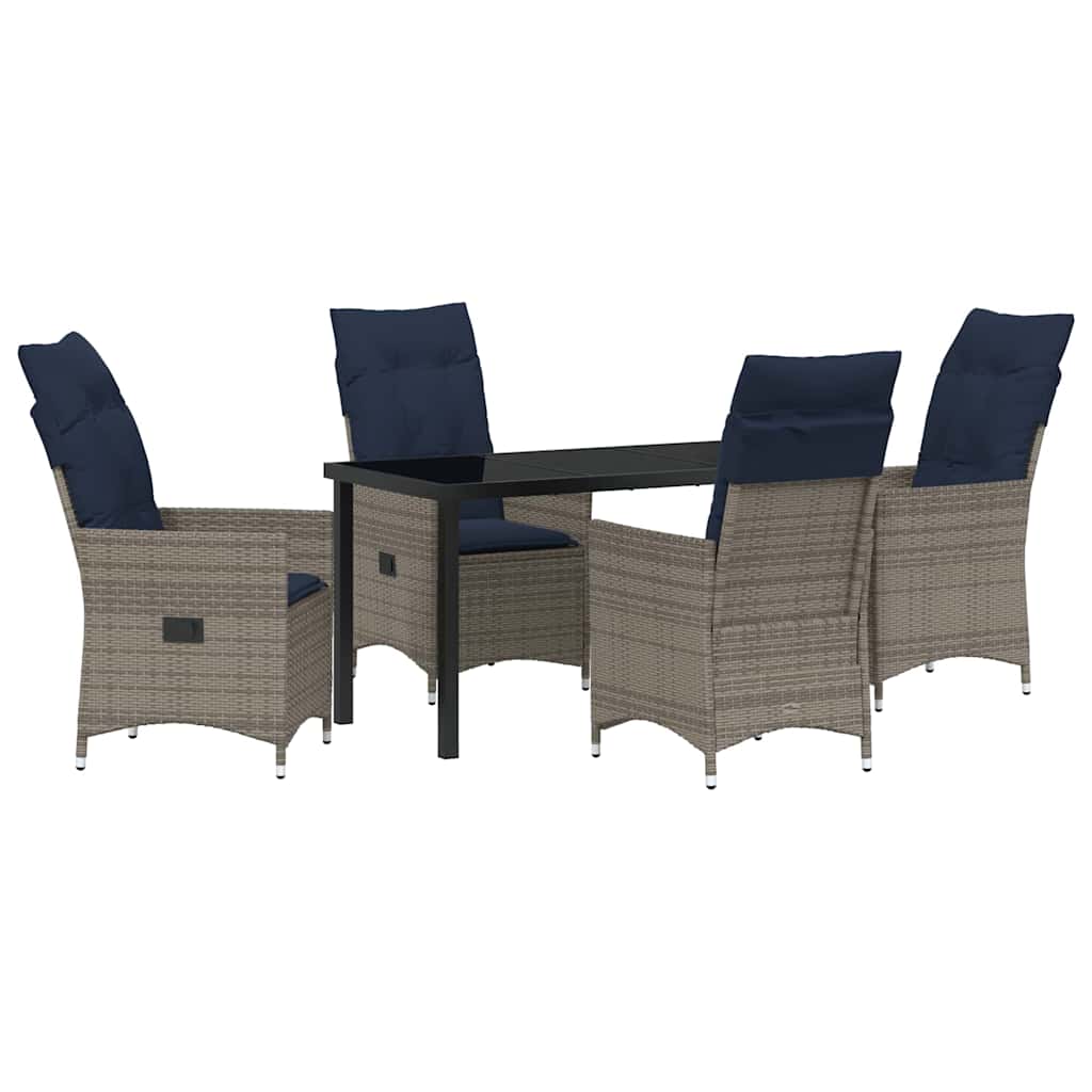 Asztal és szék szett párnával 5 pcs Szürke PE Rattan
