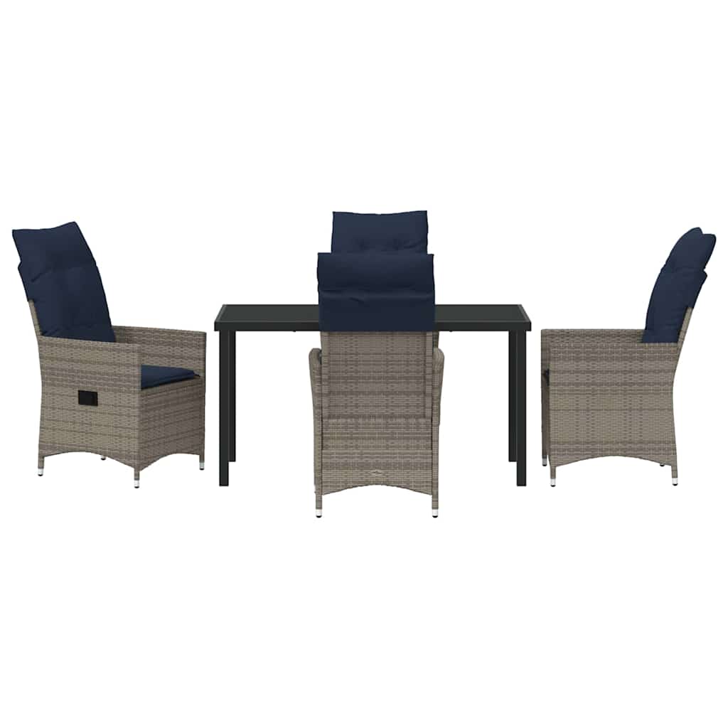 Asztal és szék szett párnával 5 pcs Szürke PE Rattan