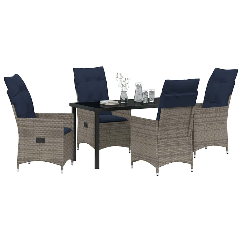 Asztal és szék szett párnával 5 pcs Szürke PE Rattan