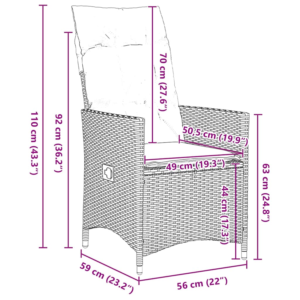 Asztal és szék szett párnával 5 pcs Szürke PE Rattan
