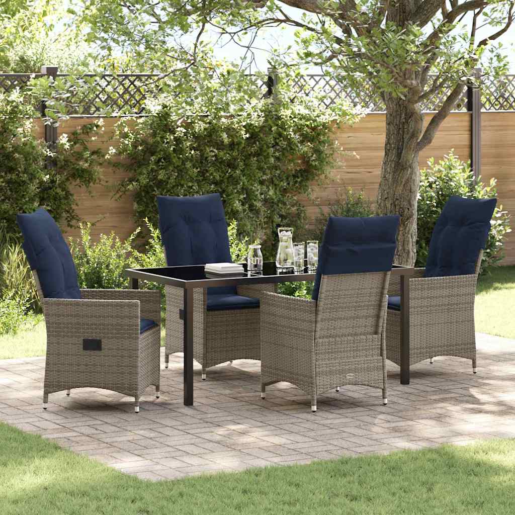 Asztal és szék szett párnával 5 pcs Szürke PE Rattan