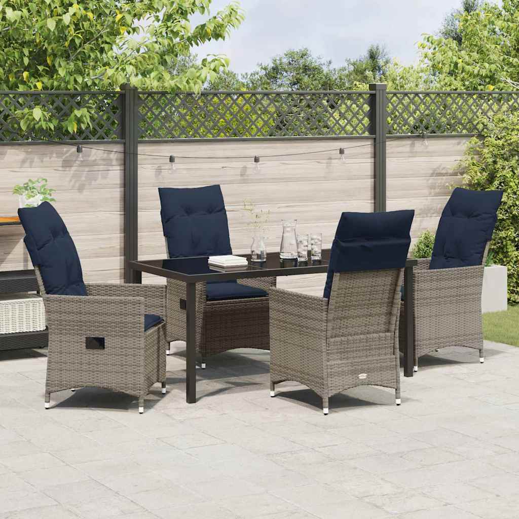 Asztal és szék szett párnával 5 pcs Szürke PE Rattan