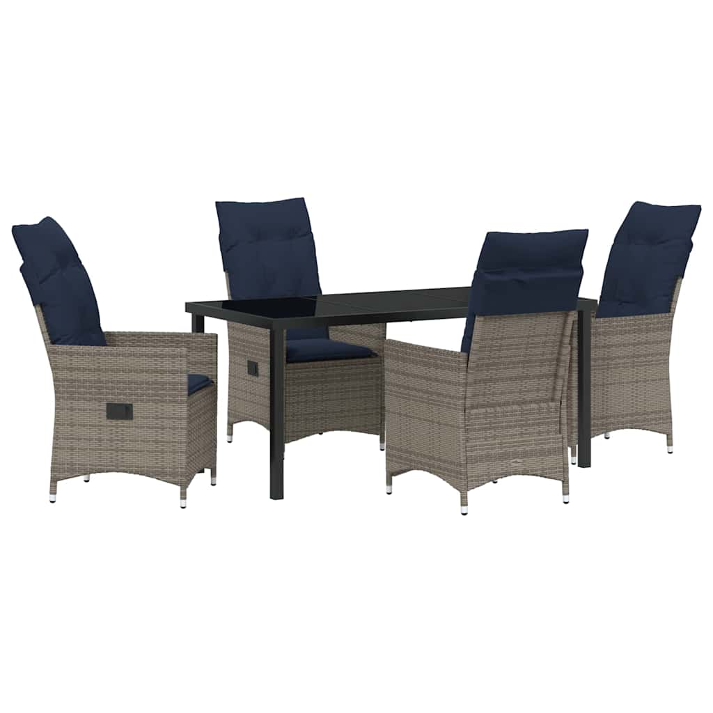 Asztal és szék szett párnával 5 pcs Szürke PE Rattan