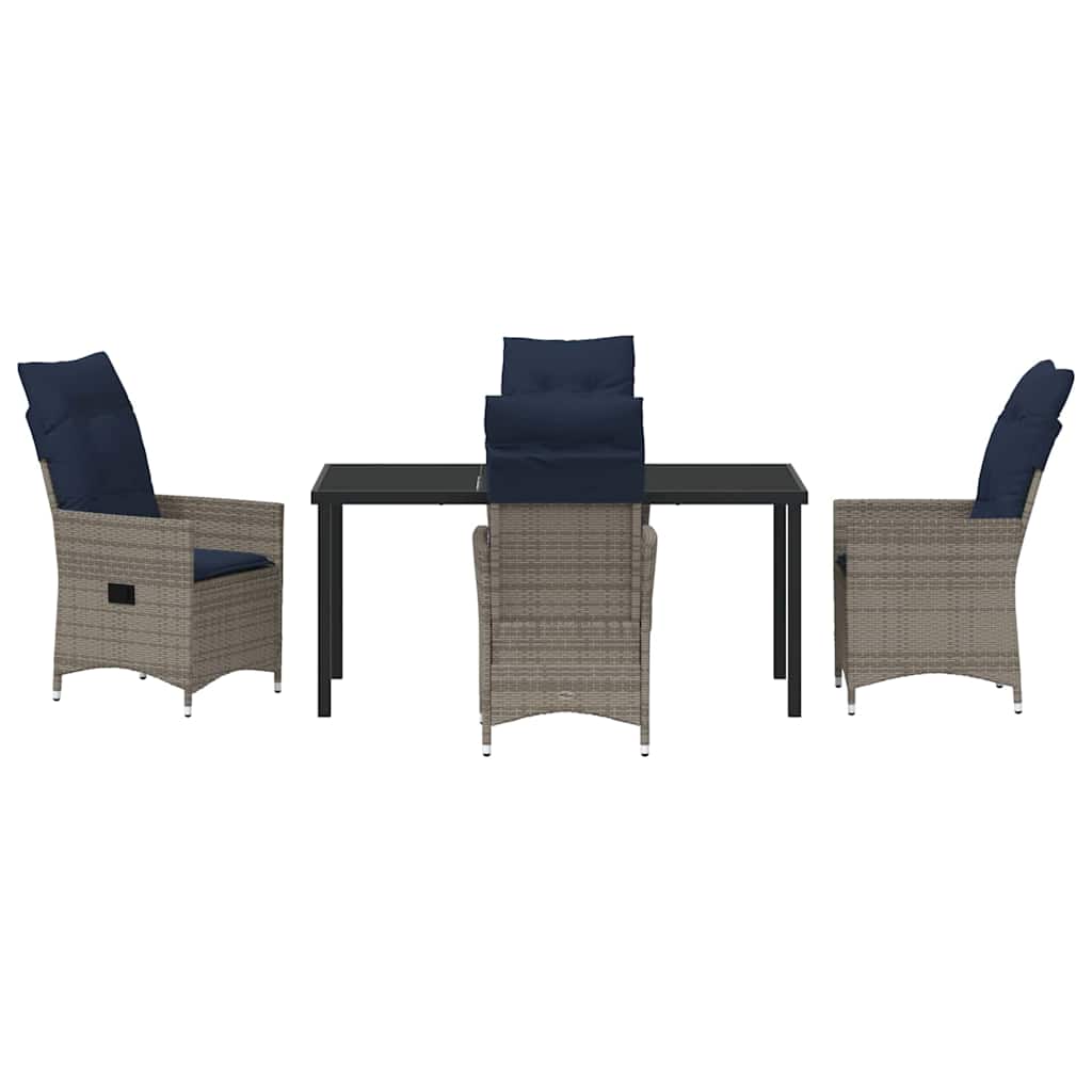 Asztal és szék szett párnával 5 pcs Szürke PE Rattan