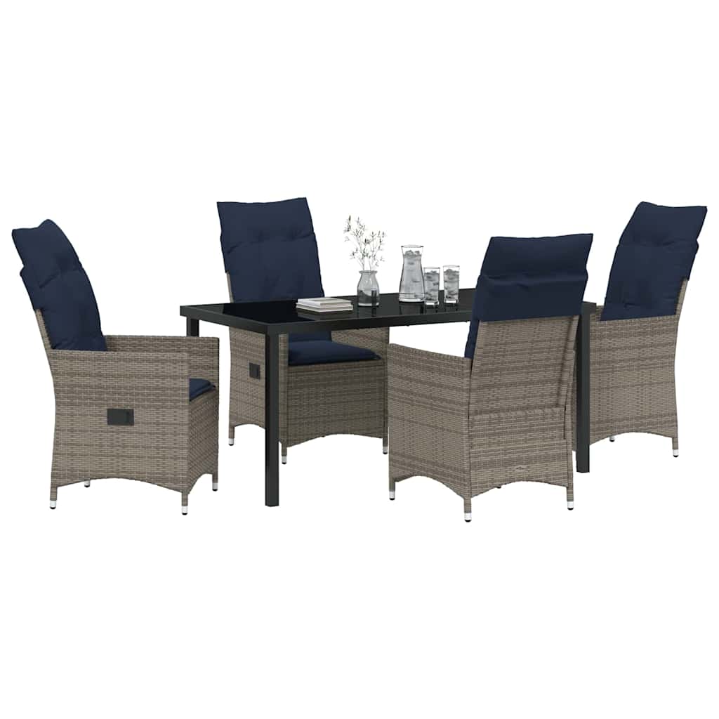 Asztal és szék szett párnával 5 pcs Szürke PE Rattan