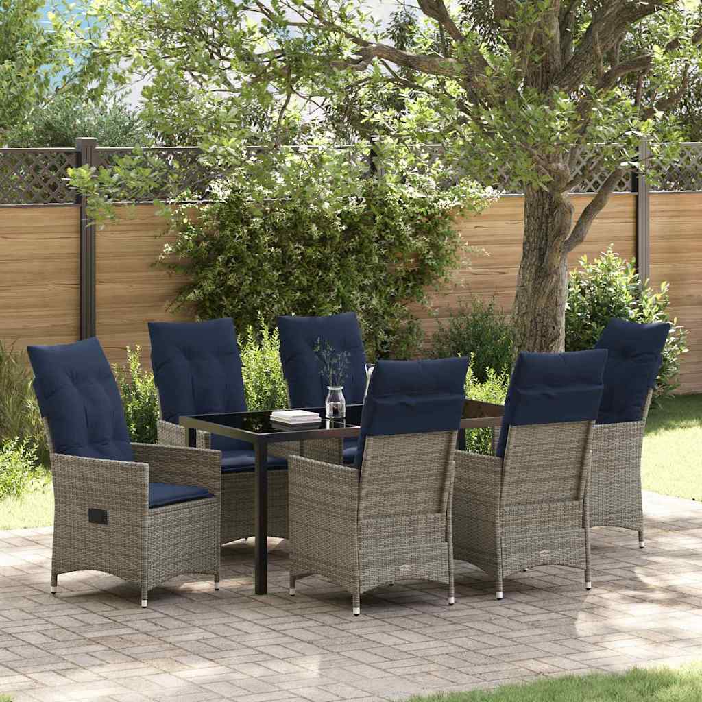 Asztal és szék szett párnával 7 pcs Szürke PE Rattan