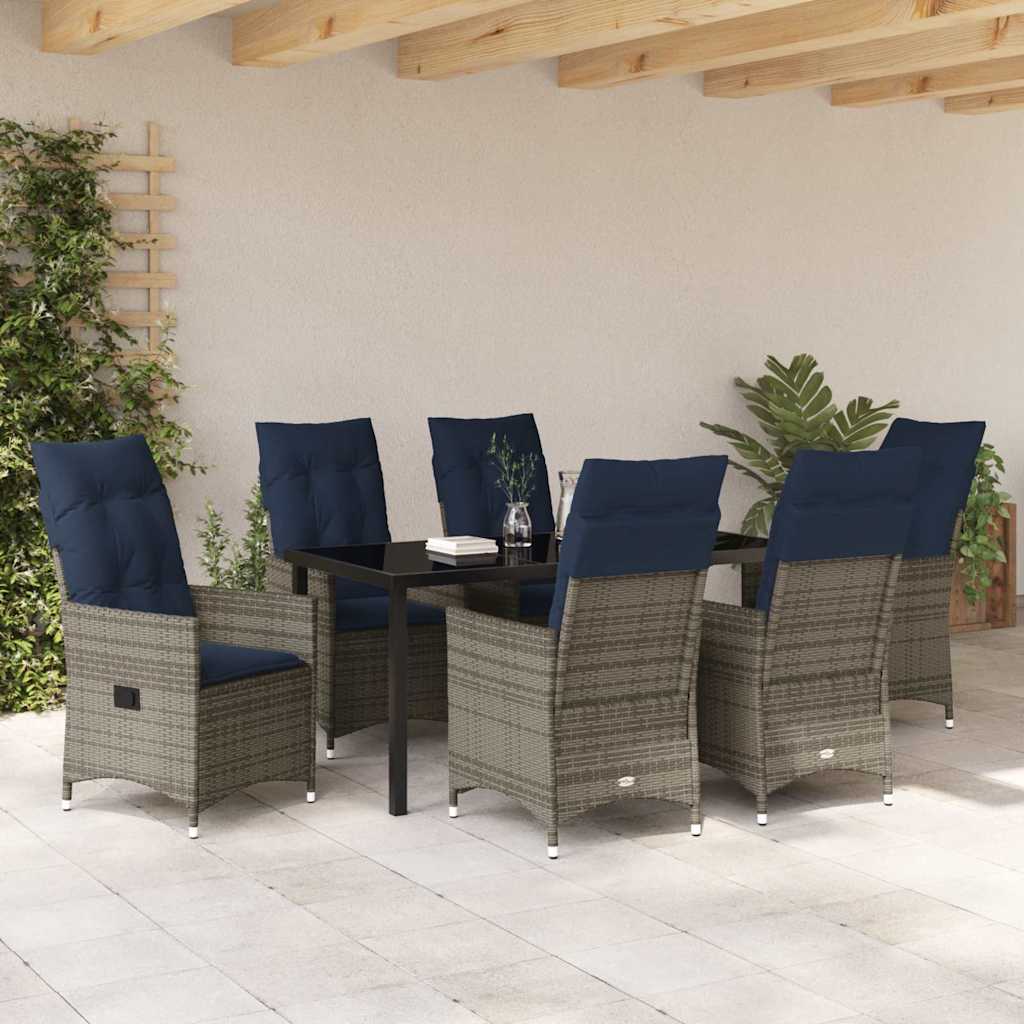 Asztal és szék szett párnával 7 pcs Szürke PE Rattan