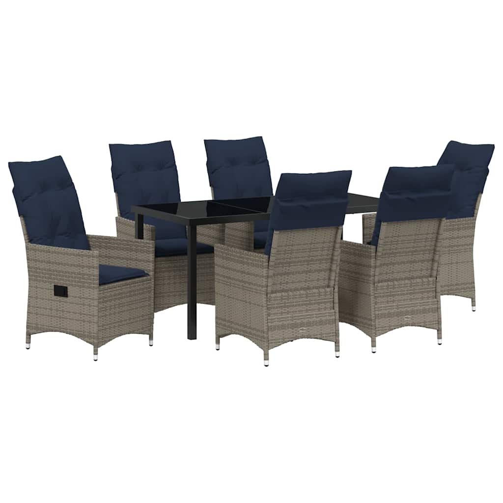 Asztal és szék szett párnával 7 pcs Szürke PE Rattan