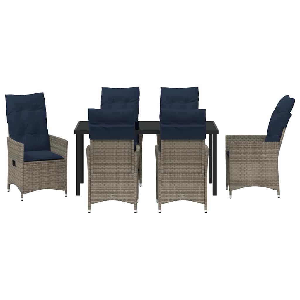 Asztal és szék szett párnával 7 pcs Szürke PE Rattan