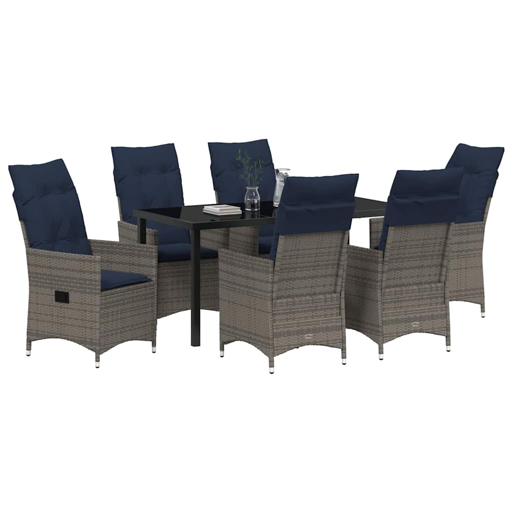 Asztal és szék szett párnával 7 pcs Szürke PE Rattan